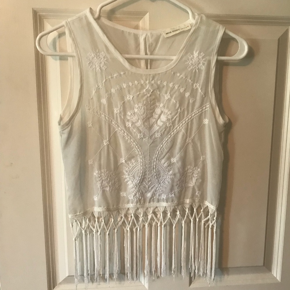Sheer White Fringe Sleeveless Top